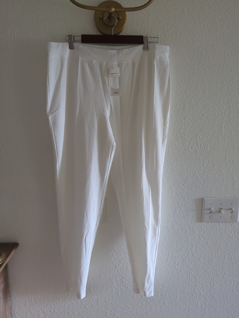 Eileen Fisher Stretch Crepe Straight Cropped Pants Bone XL TG Made USA NWT
